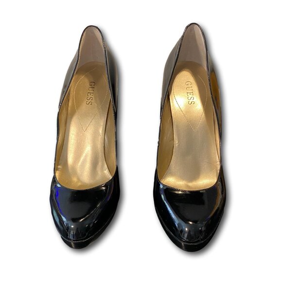 Guess Shiny Black Patent Leather Platform Stiletto Pumps Size 10 - Picture 2 of 4